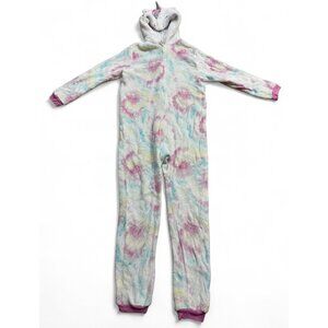 Sainteve Girls Unicorn Hooded Tie-Dye Fleece Pajama With Glitter Accents
